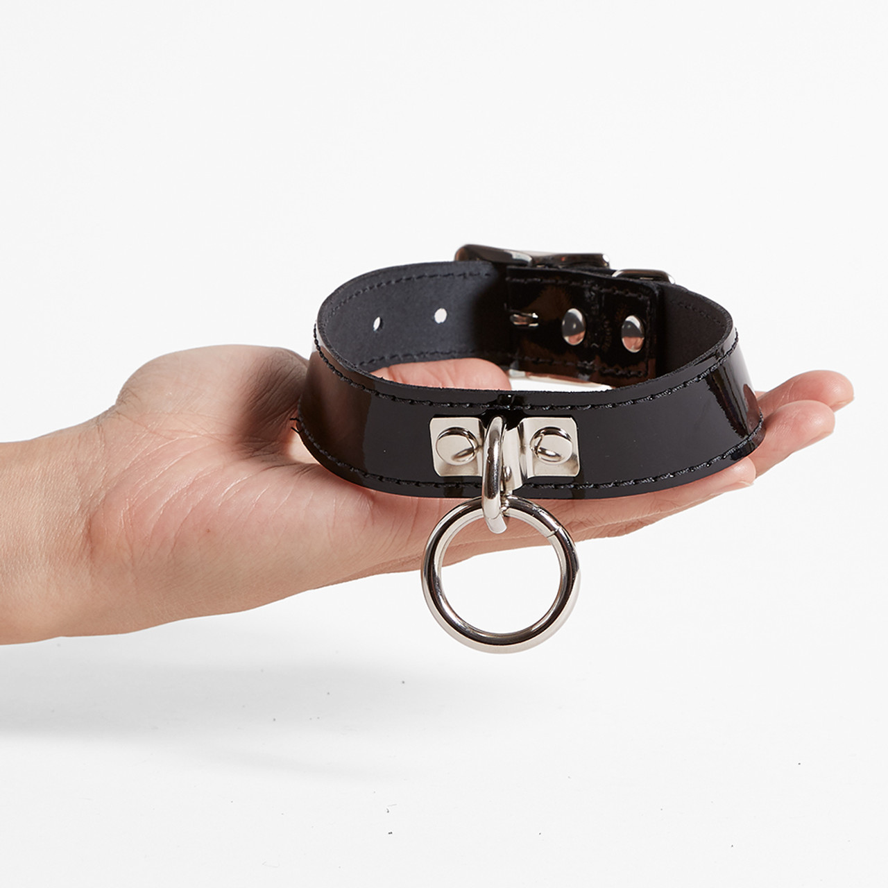 Leather Collar with O Ring held in hand