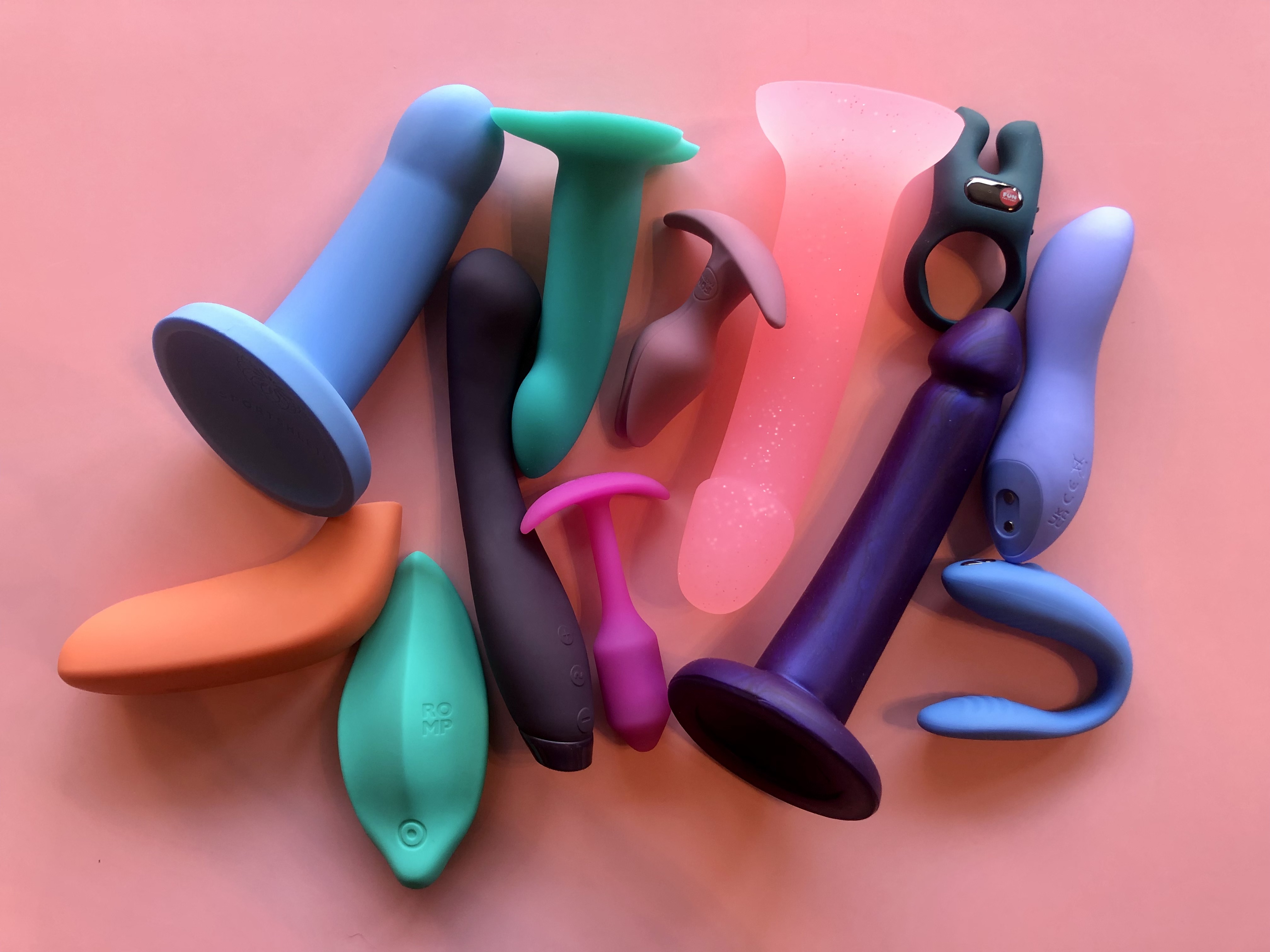 group of various silicone sex toys