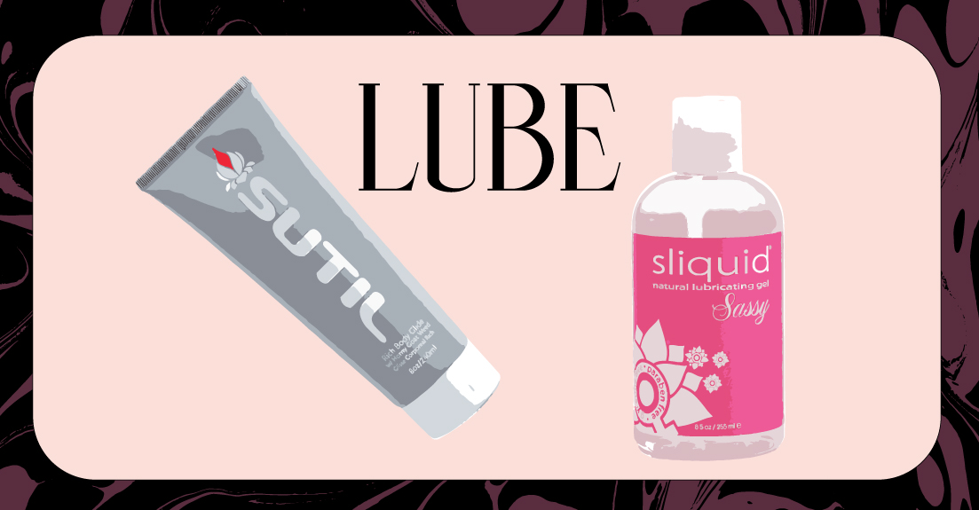 Illustration lube recommendations with Sutil Rich and Sliquid Sassy water-based lubes