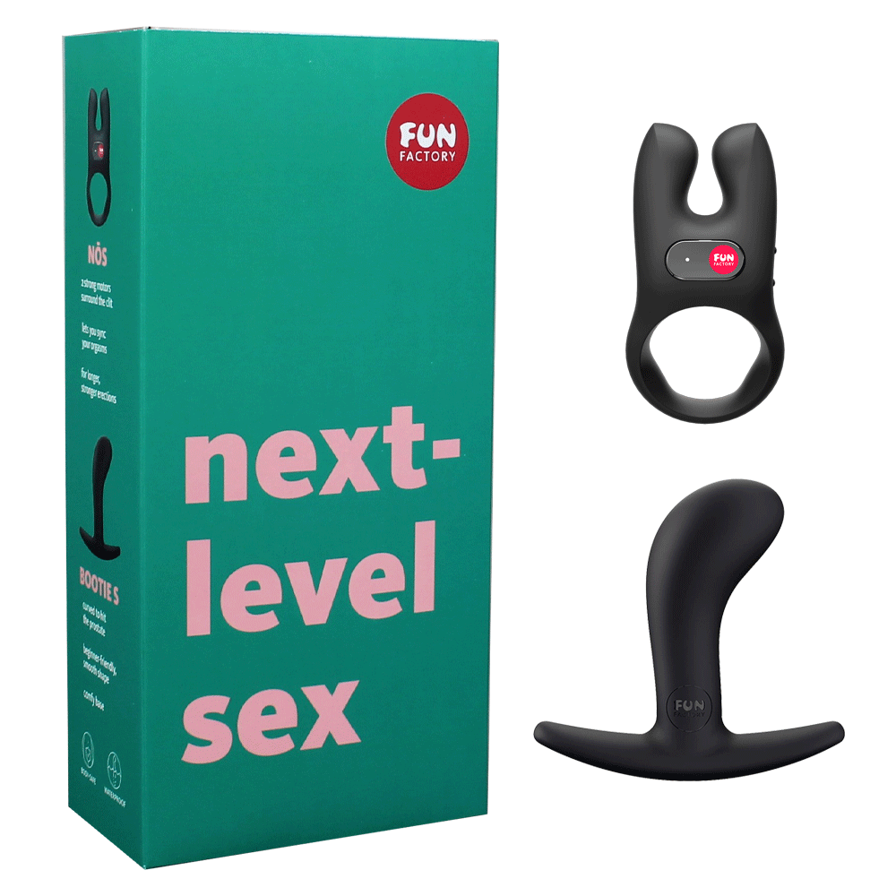 Fun Factory Next Level Sex Set with NOS cock ring Bootie butt plug and packaging