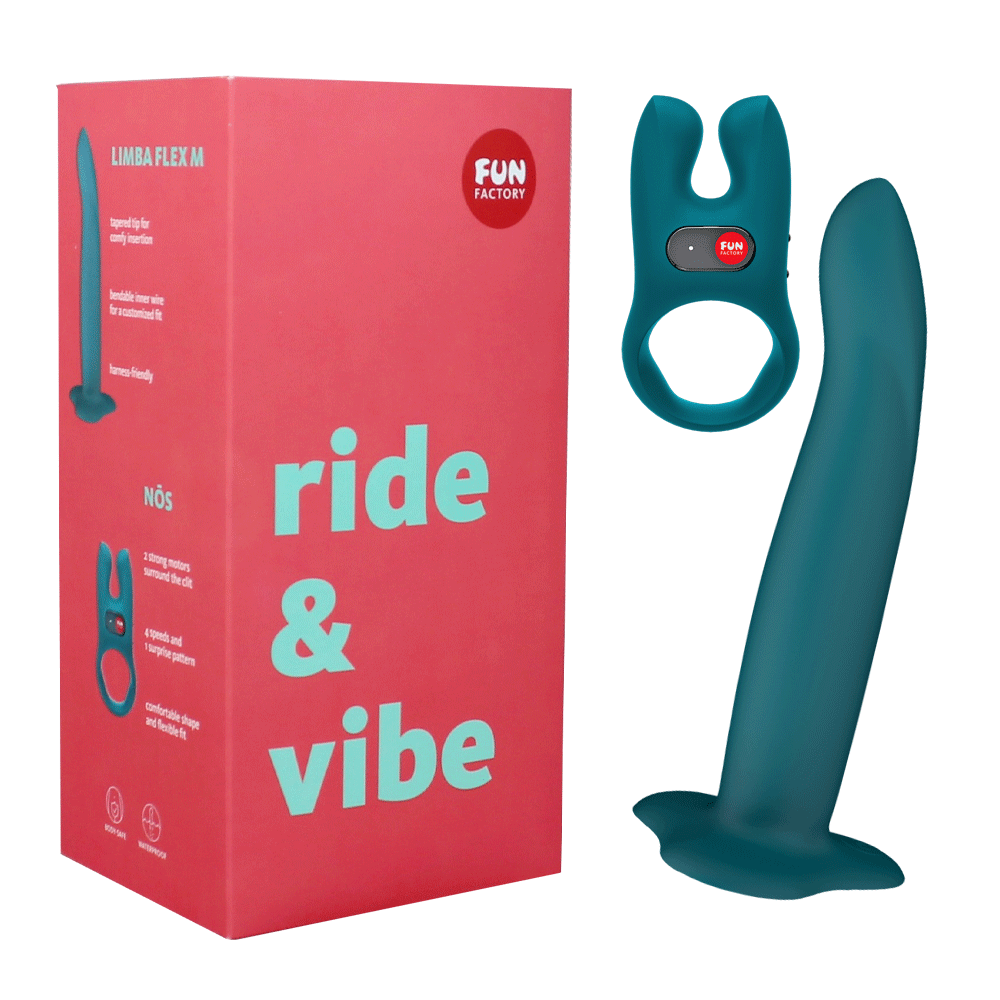 Fun Factory Ride and Vibe Set with NOS cock ring and Limba Flex M Dildo
