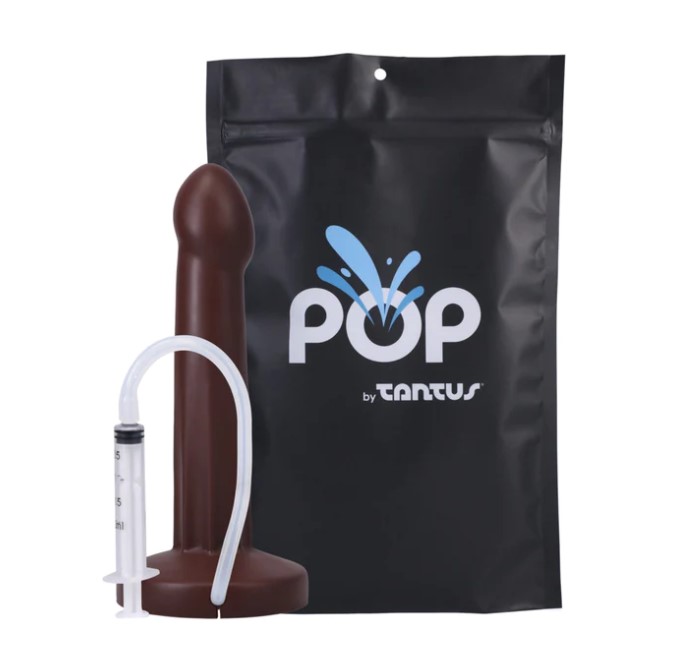 POP Squirting Dildo Espresso - with squeeze ejaculate squirt tube