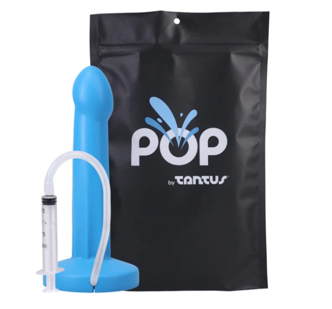 POP Squirting Dildo Blue - with squeeze ejaculate squirt tube