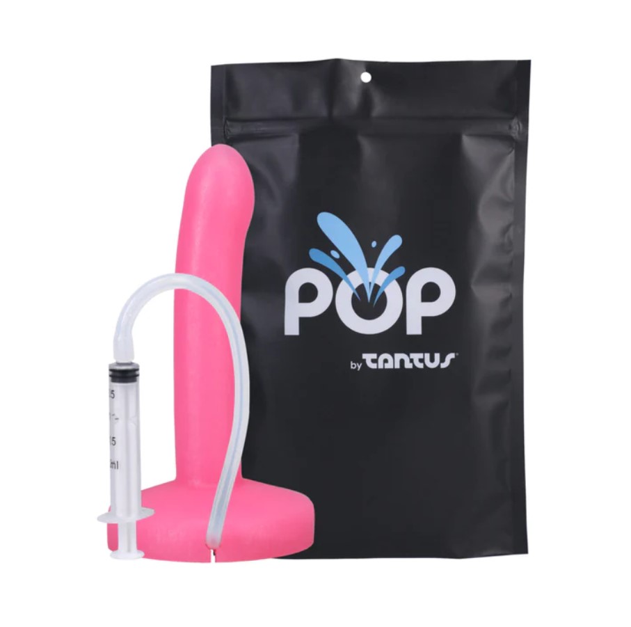 POP! Slim Squirting Dildo Pink - with squeeze ejaculate squirt tube