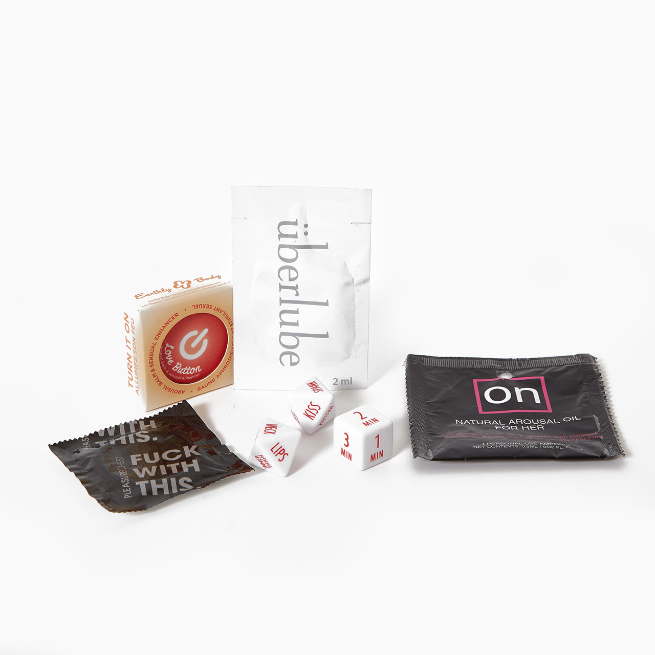 Senses Overload Couples Sex Toy Kit with arousal oil, balm, dice, lubricant and condoms